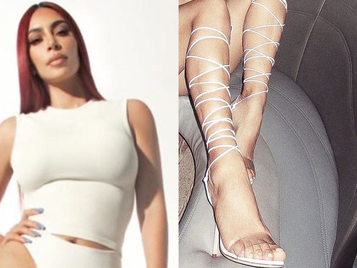 Kim Kardaashian Flaunts Her Curves In Skims Underwear And Knee-High Strappy Manolo Blahnik Sandals