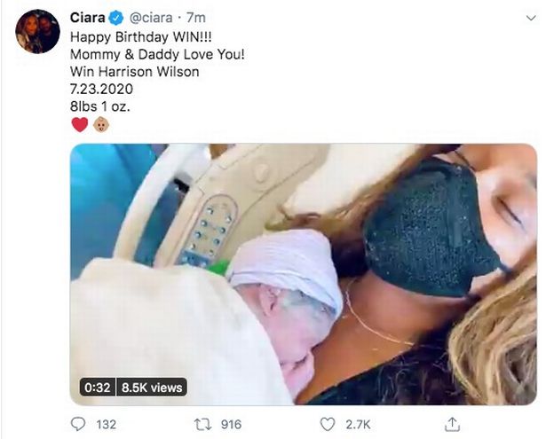 Ciara gives birth