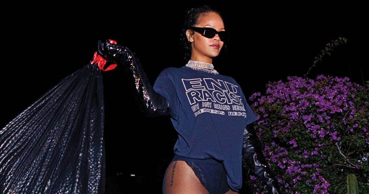 Rihanna is unrecognisable as she takes the bins out in knickers and high heels