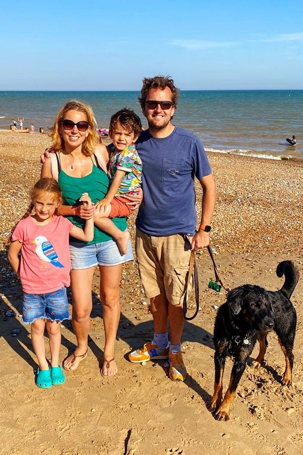 ITV presenter Jasmine Harman with husband Jon and their children and pet dog