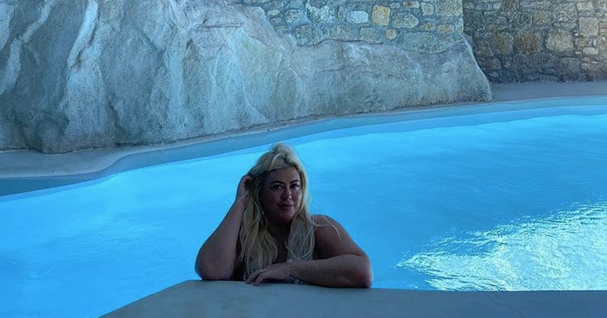 Gemma Collins goes topless in the pool on holiday in Greece