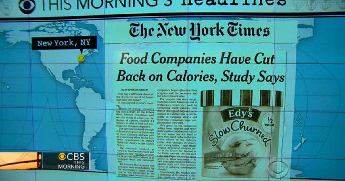 Headlines at 8:30: Packaged goods and beverages have less calories than five years ago