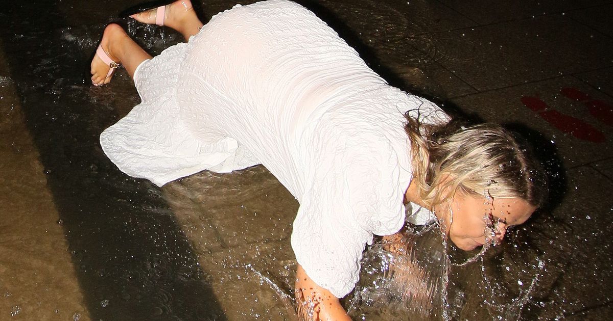 TOWIE’s Saffron Lempriere falls face-first into mucky puddle on wild night out