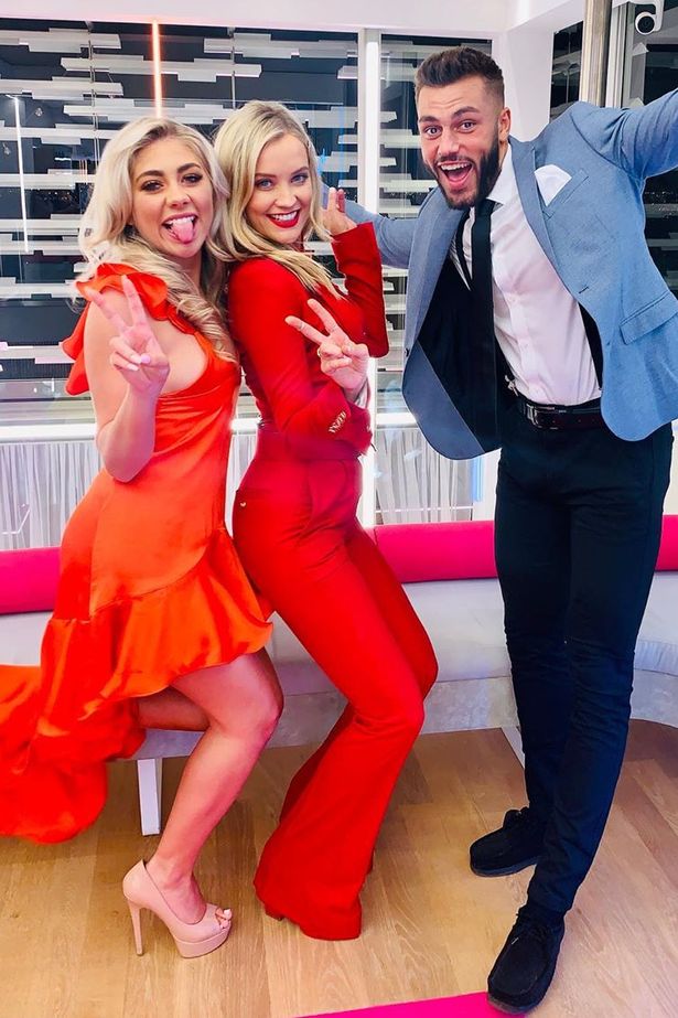 Laura Whitmore with the Love Island winners Paige and Finley