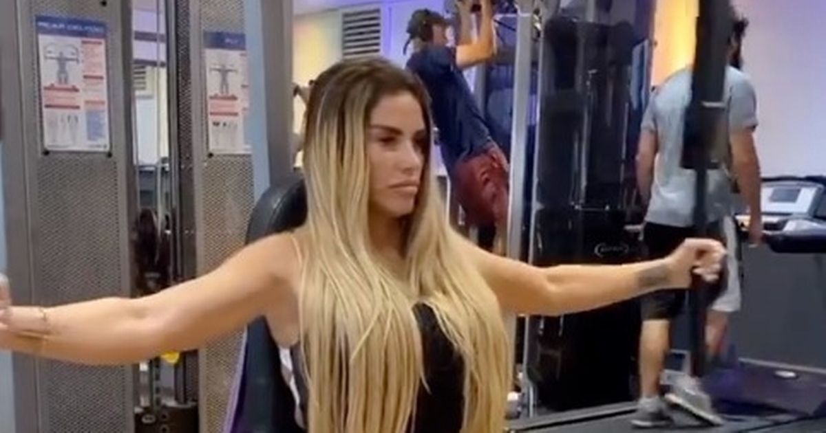 Katie Price joins beau Carl Woods for sweaty workout despite broken feet