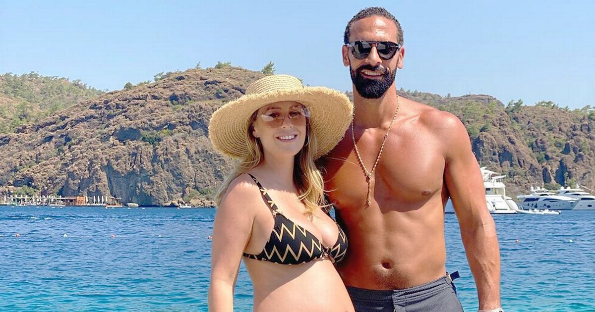 Kate Ferdinand shows off growing baby bump as she strips down to black bikini