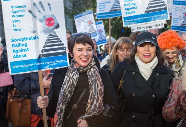 Tara and Joan at a rally against domestic violence in Bristol