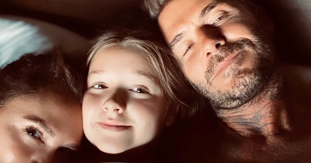 David Beckham snuggles with Victoria and Harper under covers in rare bed selfie