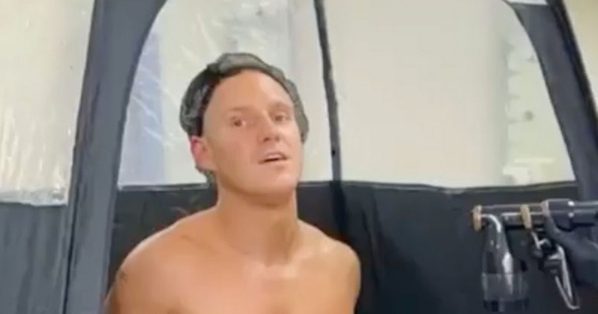 Strictly’s Jamie Laing flaunts ripped torso as he strips to his pants spray tan