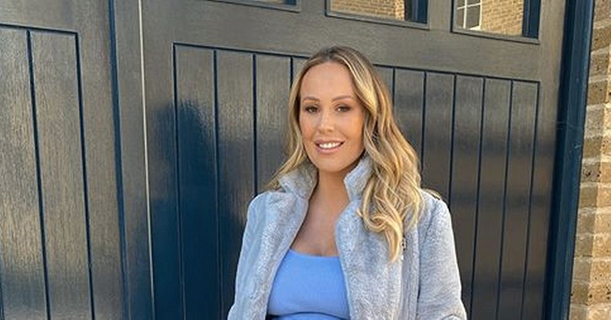 Pregnant Kate Ferdinand shows off blossoming baby bump in blue dress