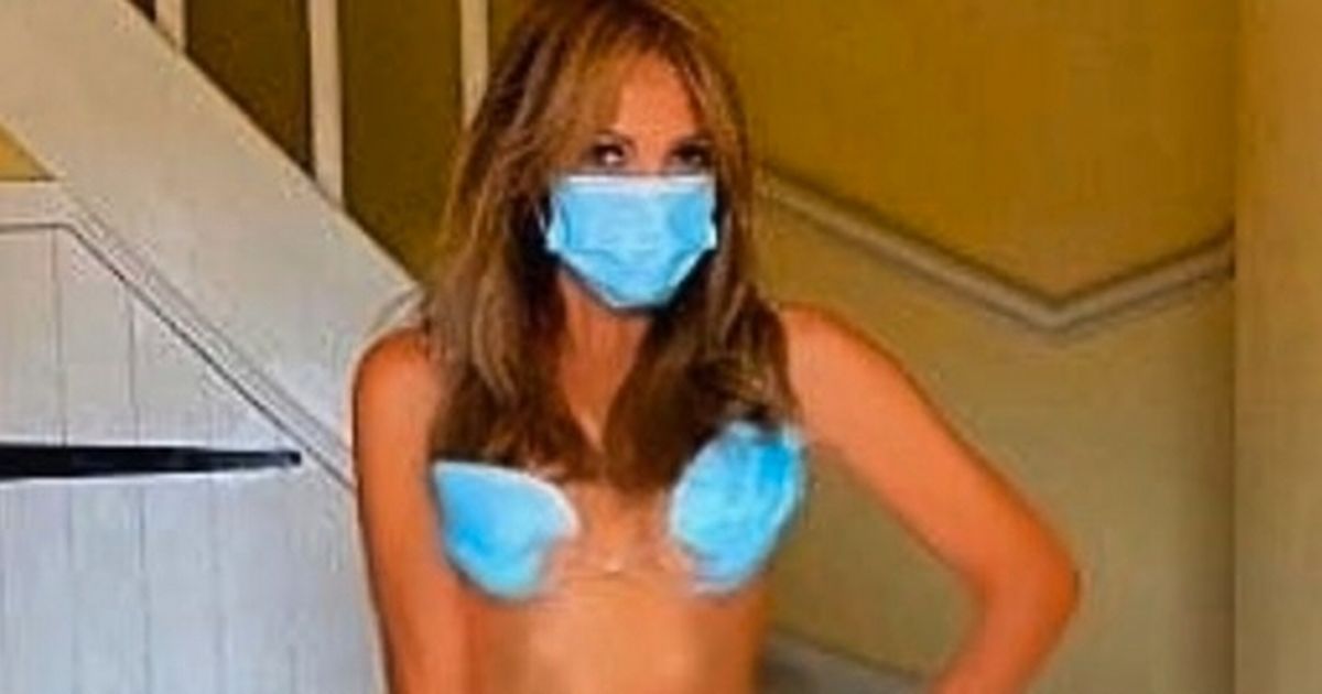 Lizzie Cundy covers naked body with face masks as she’s ‘not taking any chances’