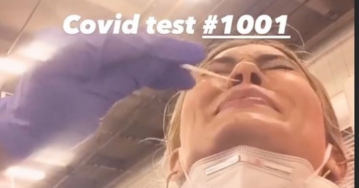 Hilary Duff squeals as she gets nose swab taken during coronavirus test