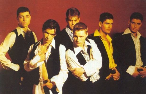 The original Boyzone line-up featured Richie Rock and Mark Walton, back left