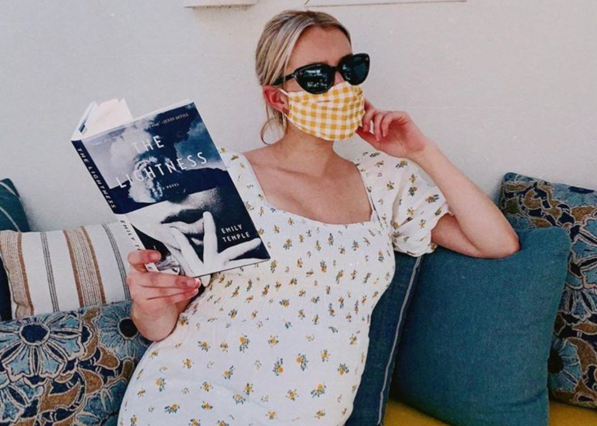 Emma Roberts Is Gorgeous In Faithfull The Brand Dress With A Classy Gingham Face Mask