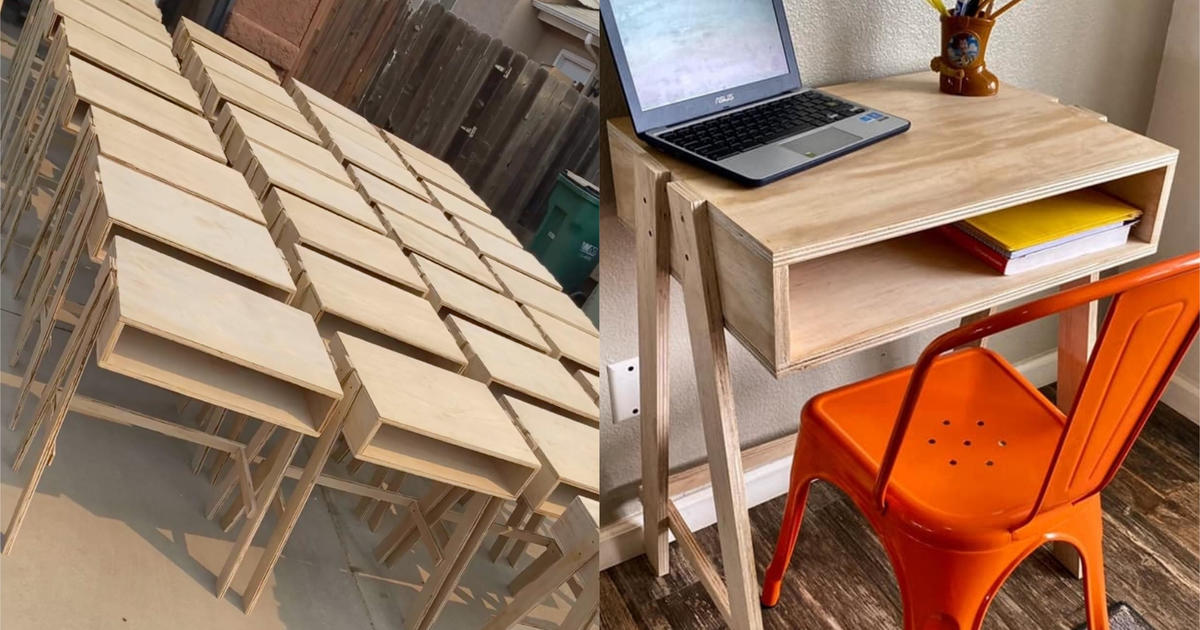 Dads build 200 desks for kids learning at home