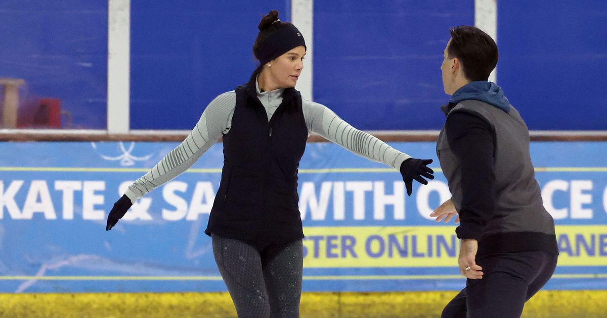 DOI’s Rebekah Vardy looks nervous as she’s pictured skating for first time