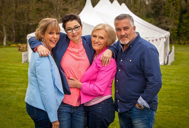 Mel and Sue hosted the original Bake Off with judges Mary Berry and Paul Hollywood