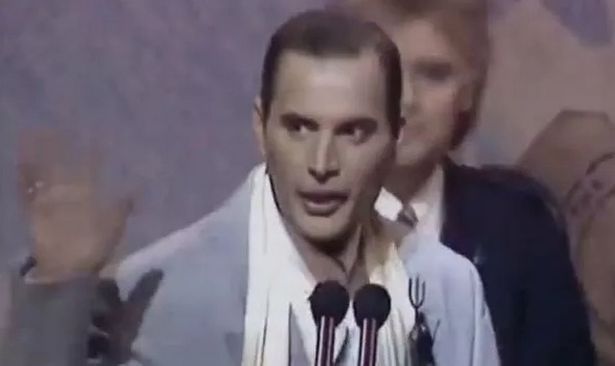 Freddie Mercury in one of his final public appearances at the BRIT Awards in 1990