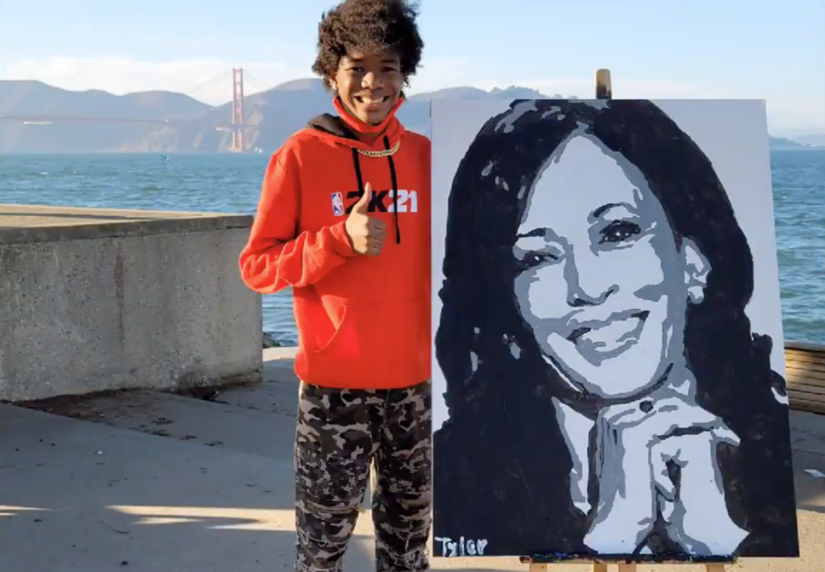 Kamala Harris calls teen who went viral for painting her portrait