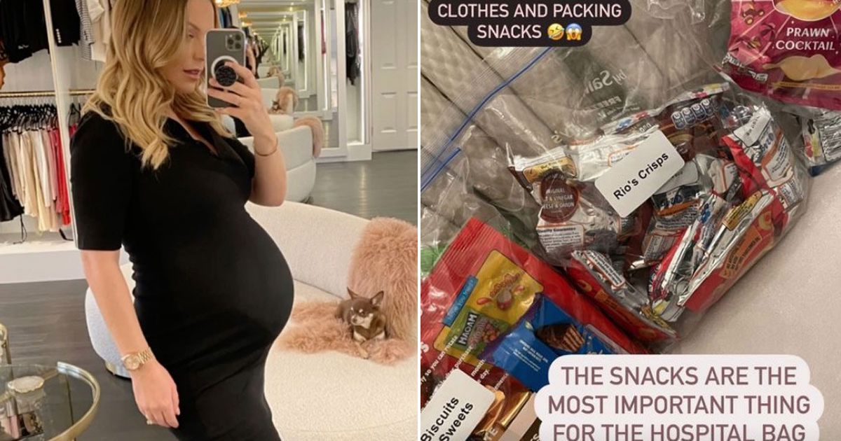 Kate Ferdinand packs her hospital bag full of snacks as she preps to give birth