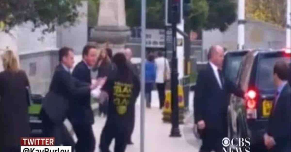 Watch: David Cameron shoved by protestor