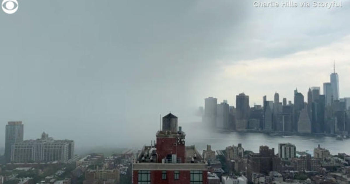 Timelapse shows wall of rain descending on lower Manhattan