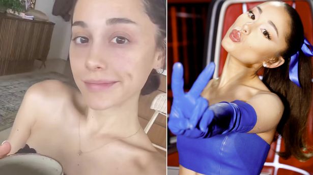 Ariana Grande went barefaced on social media to showcase her r.e.m. beauty products