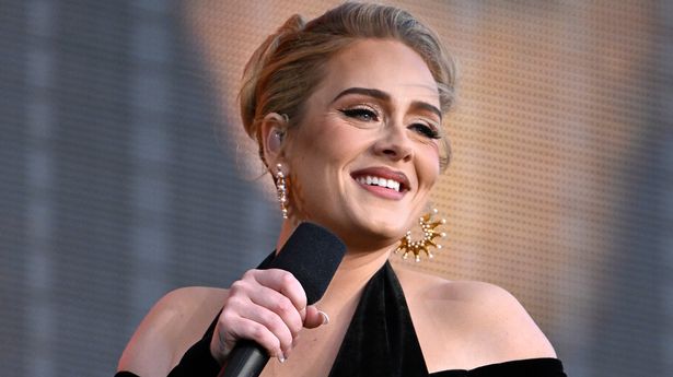 Adele performs on stage at the star-studded concert