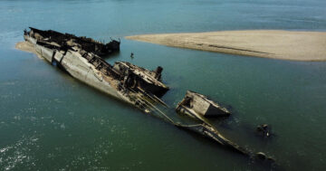 Dozens of sunken WWII ships resurface in drought-stricken river