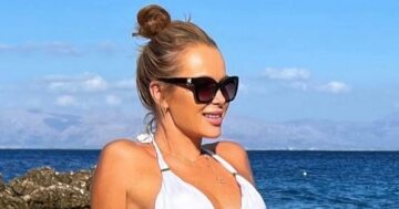 Amanda Holden stuns in white bikini as she soaks up the sun on family holiday